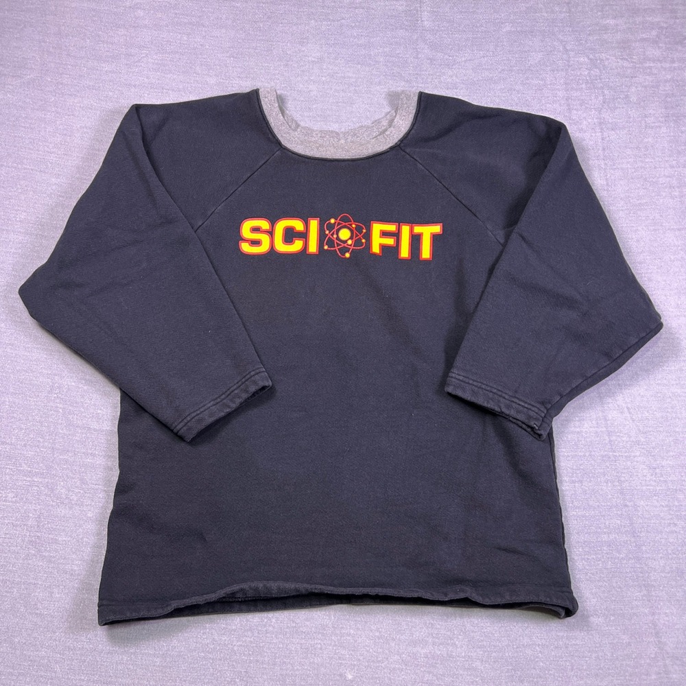 VTG SciFit Graphic Raglan Sleeve Crewneck Sweatshirt Mens XL Black Cotton Blend